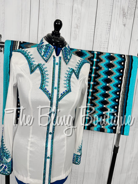 White, Teal & Turquoise Day Shirt Set (Large)