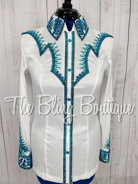 White, Teal & Turquoise Day Shirt Set (Large)