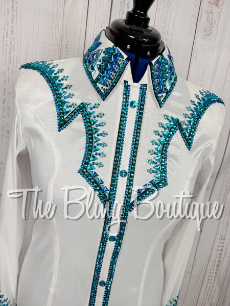 White, Teal & Turquoise Day Shirt Set (Large)