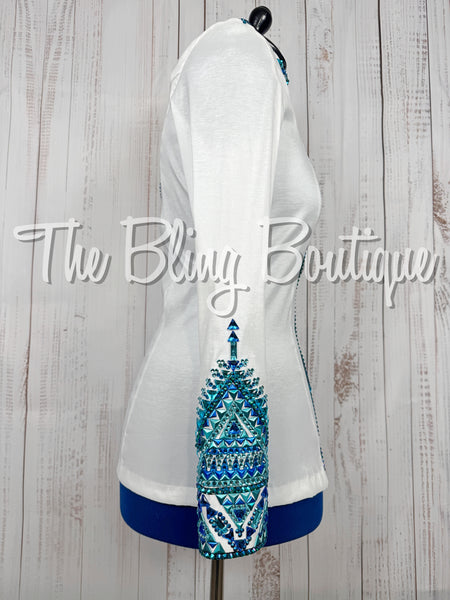 White, Teal & Turquoise Day Shirt Set (Large)