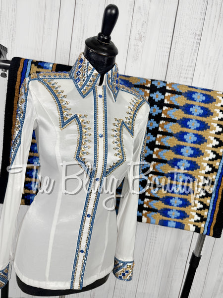 White, Cornflower Blue & Tan Day Shirt Set (Small)