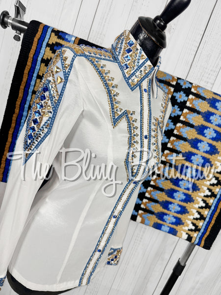 White, Cornflower Blue & Tan Day Shirt Set (Small)