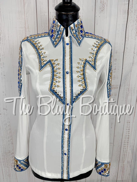 White, Cornflower Blue & Tan Day Shirt Set (Small)