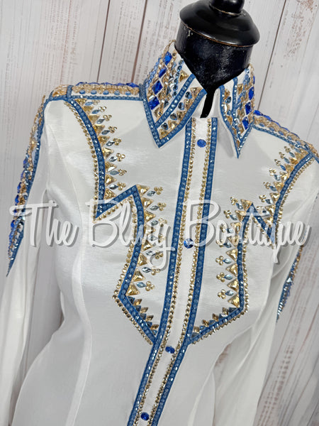 White, Cornflower Blue & Tan Day Shirt Set (Small)