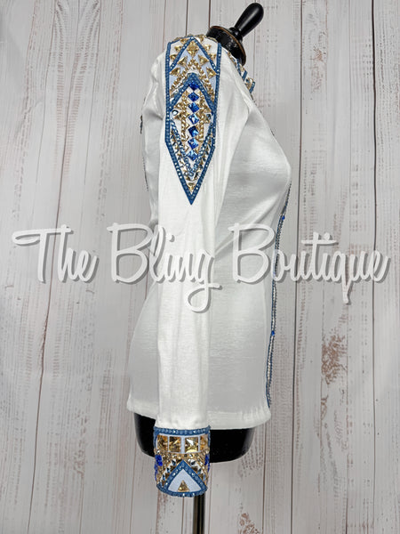 White, Cornflower Blue & Tan Day Shirt Set (Small)