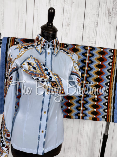 Ice Blue, Cornflower Blue, Copper & Tan Day Shirt Set (XS/Small)