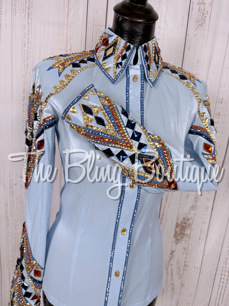 Ice Blue, Cornflower Blue, Copper & Tan Day Shirt Set (XS/Small)