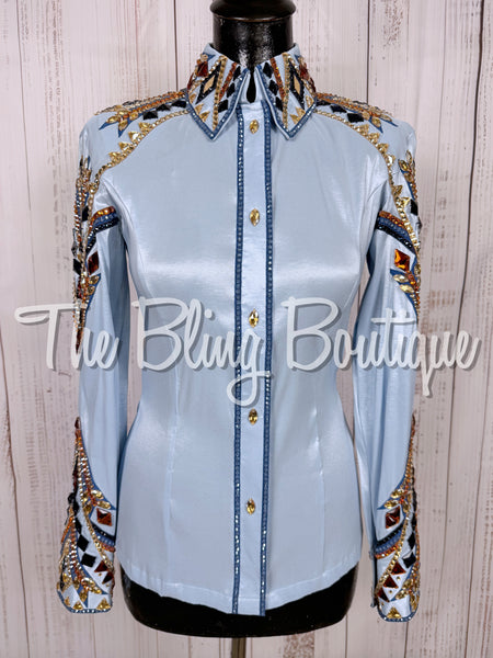 Ice Blue, Cornflower Blue, Copper & Tan Day Shirt Set (XS/Small)