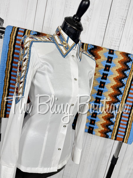 White, Cornflower Blue, Copper & Tan Day Shirt Set (XS/Small)