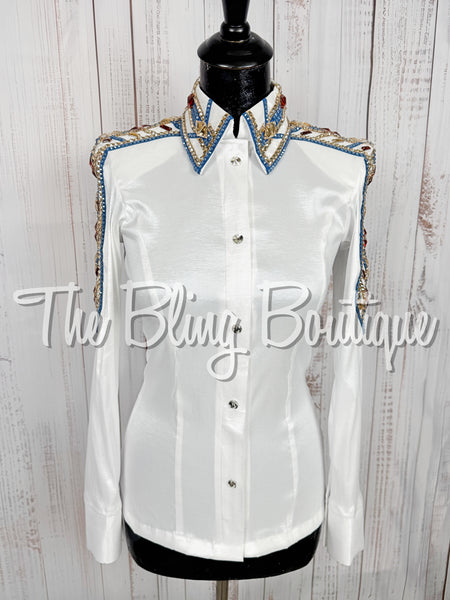 White, Cornflower Blue, Copper & Tan Day Shirt Set (XS/Small)