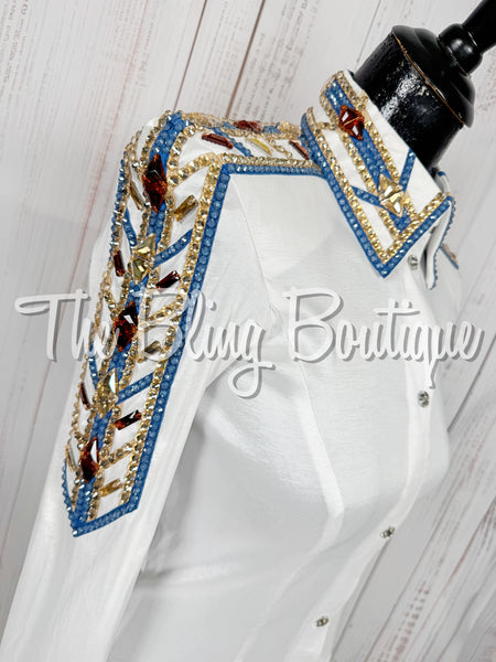 White, Cornflower Blue, Copper & Tan Day Shirt Set (XS/Small)