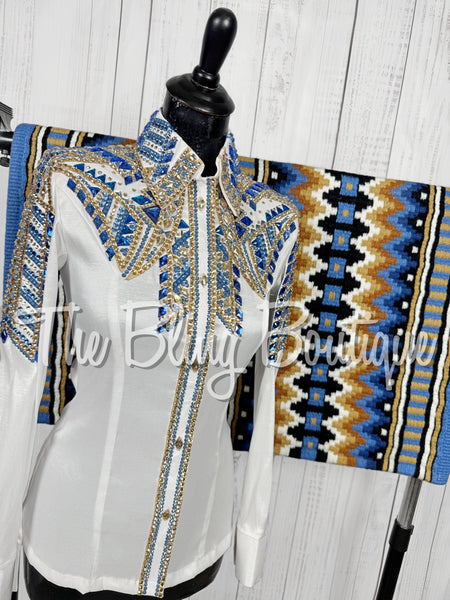 White, Cornflower Blue & Tan Day Shirt Set (XS/Small)