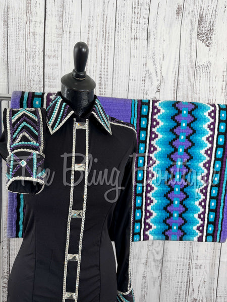 Black, Purple & Turquoise Day Shirt Set (S)