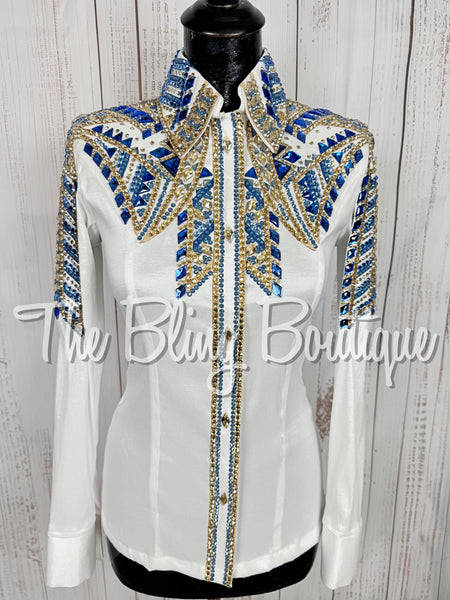RE-ORDER White, Cornflower Blue & Tan Day Shirt Set (Choose Your Size)