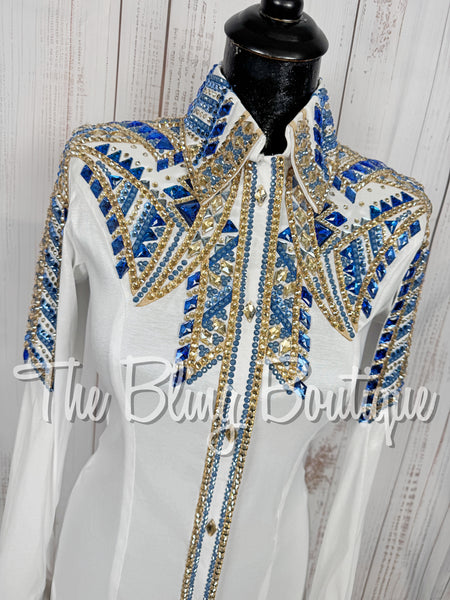 RE-ORDER White, Cornflower Blue & Tan Day Shirt Set (Choose Your Size)