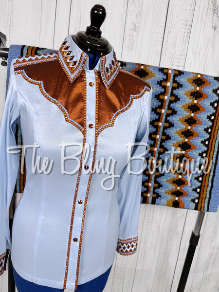 Ice Blue & Rust Two Toned Day Shirt Set (Medium)