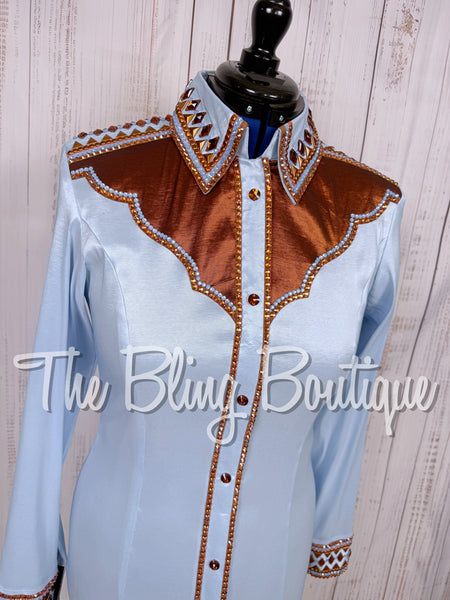 Ice Blue & Rust Two Toned Day Shirt Set (Medium)