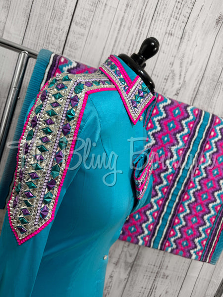 Turquoise, Purple & Bright Pink Day Shirt Set (M)