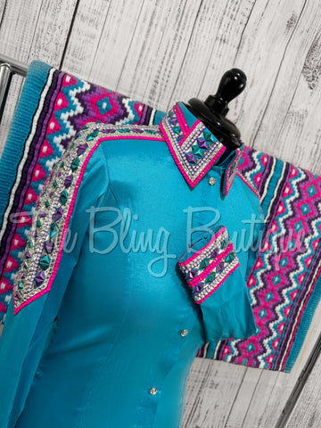 Turquoise, Purple & Bright Pink Day Shirt Set (M)