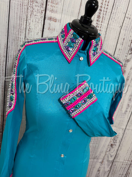 Turquoise, Purple & Bright Pink Day Shirt Set (M)