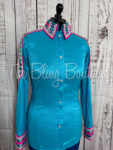 Turquoise, Purple & Bright Pink Day Shirt Set (M)