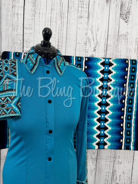 Turquoise & Black Day Shirt Set (M)