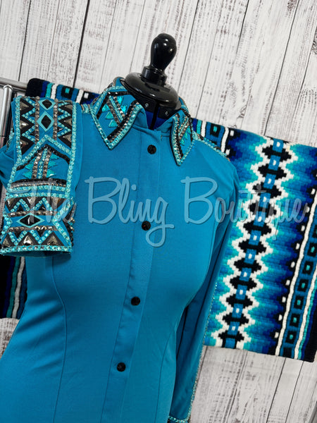 Turquoise & Black Day Shirt Set (M)