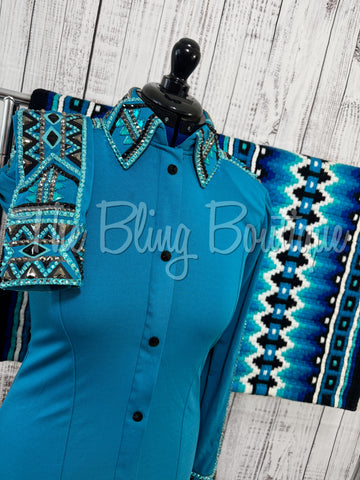 Turquoise & Black Day Shirt Set (M)