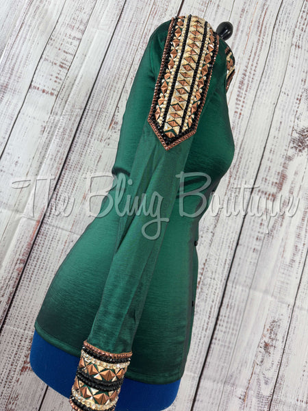Turquoise Day Shirt Set With Lace Sheer Sleeves Set (2XL)