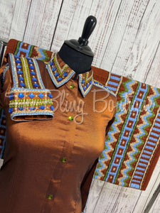 Rust, Periwinkle & Olive Green Day Shirt Set (XL)
