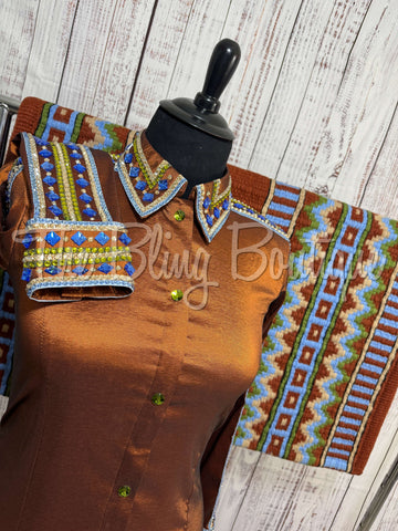 Rust, Periwinkle & Olive Green Day Shirt Set (XL)
