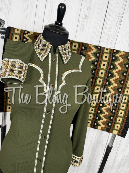 Olive Green, Chocolate, White & Tan Day Shirt Set (XL)