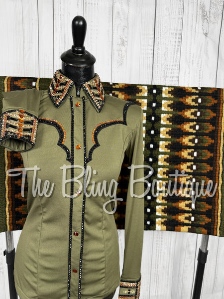 Olive Green, Copper, Tan & Black Day Shirt Set (Small)