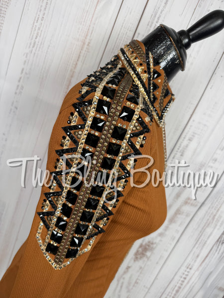 Rust, Bronze, Tan, Black & White Day Shirt Set (XS/S)