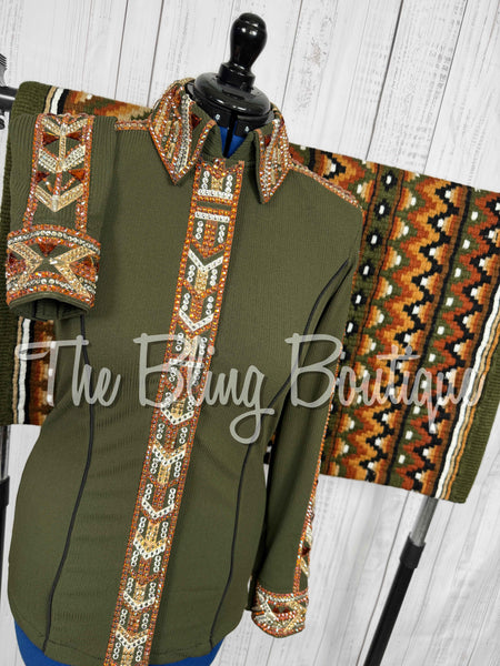 Olive Green, Rust, Tan & White Day Shirt Set (Large)