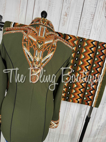Olive Green, Rust, Tan & White Day Shirt Set (Large)