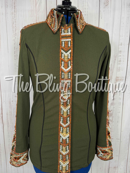 Olive Green, Rust, Tan & White Day Shirt Set (Large)