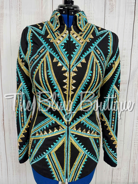 Black, Turquoise & Gold Showmanship Jacket (Medium)