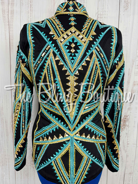 Black, Turquoise & Gold Showmanship Jacket (Medium)