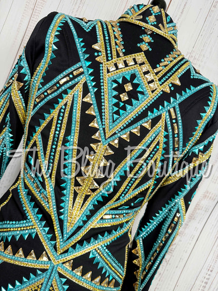 Black, Turquoise & Gold Showmanship Jacket (Medium)