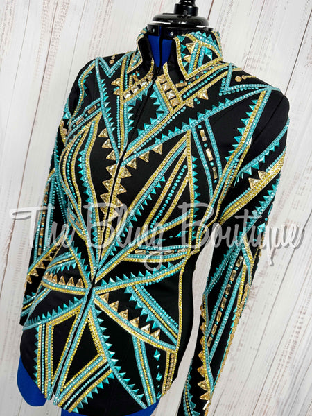 Black, Turquoise & Gold Showmanship Jacket (Medium)