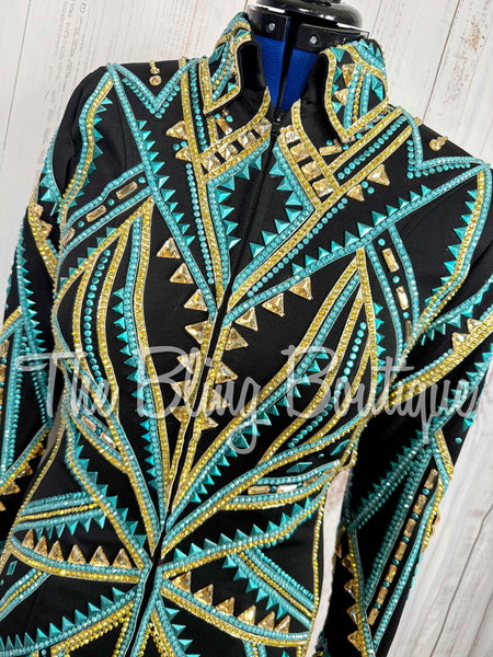 Black, Turquoise & Gold Showmanship Jacket (Medium)