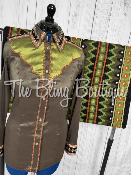 Dark Olive & Light Olive Green Two Toned Day Shirt Set (Medium)