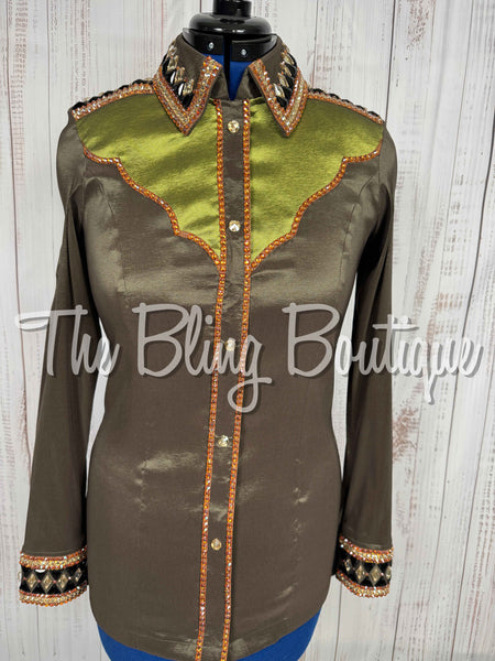 Dark Olive & Light Olive Green Two Toned Day Shirt Set (Medium)
