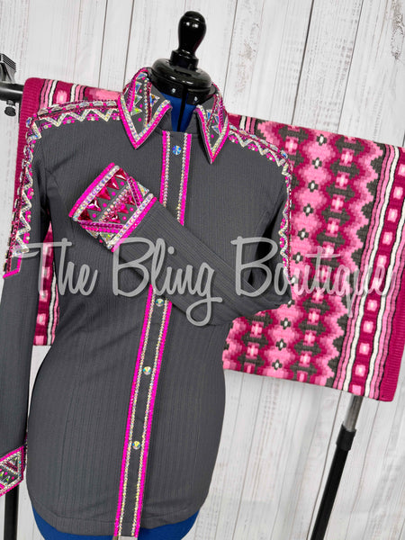 Charcoal Grey, Hot Pink & White Day Shirt Set (Medium)