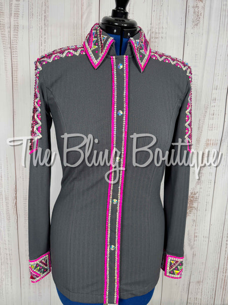 Charcoal Grey, Hot Pink & White Day Shirt Set (Medium)