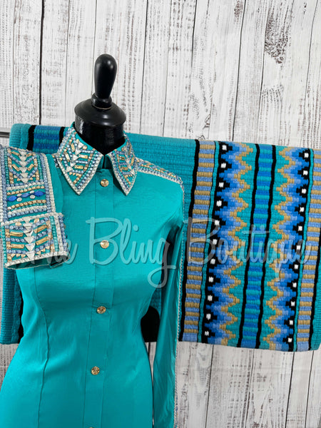 Teal, Periwinkle & Tan Day Shirt Set (S)