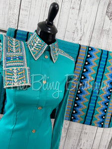 Teal, Periwinkle & Tan Day Shirt Set (S)