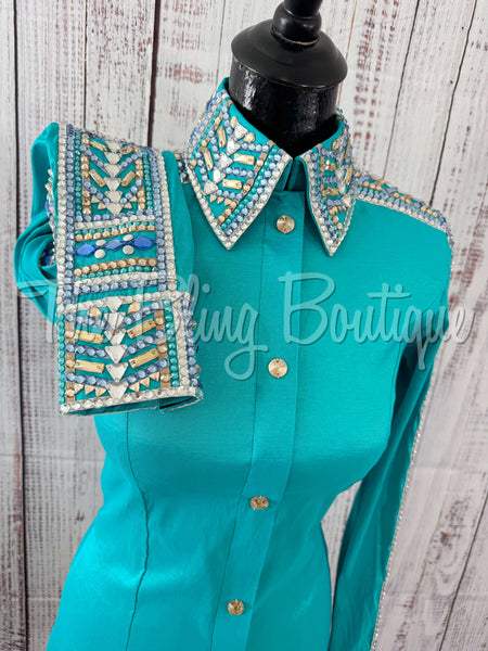 Teal, Periwinkle & Tan Day Shirt Set (S)