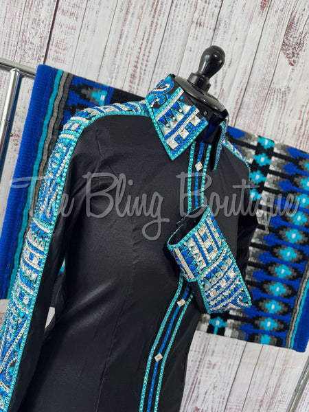 Black, Turquoise & Blue Day Shirt Set (L)